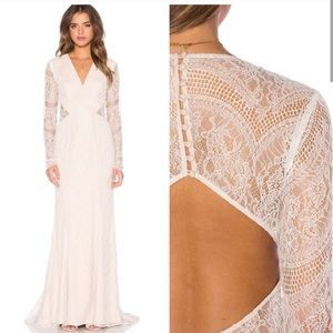 Tularosa Cream Lace Long-Sleeve Open-Back Maxi Dress